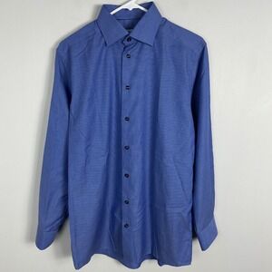 Eton‎ Blue Button Down Collared Shirt Contemporary Mens Size 39 Neck 15.5 Cotton